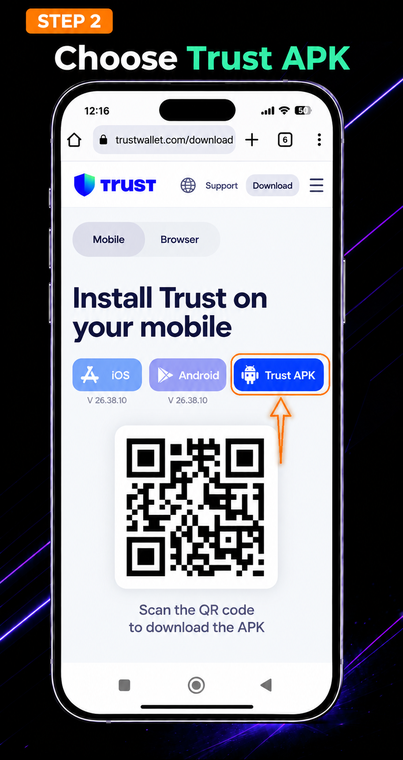 Select Trust Apk. On the opened page, find the blue "Trust APK" (or Download APK for Android) button and tap it. It is crucial to download the installation file only from the official website, avoiding third-party builds.