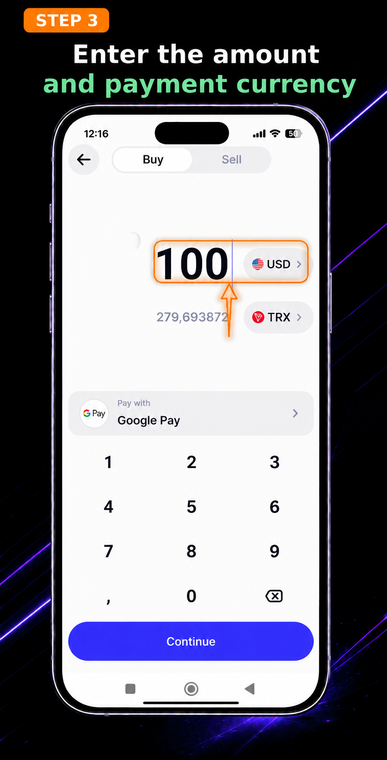 Specify the amount and payment currency. Enter the amount you want to spend to purchase the cryptocurrency (e.g., 100) and select a convenient fiat currency for payment (e.g., USD).