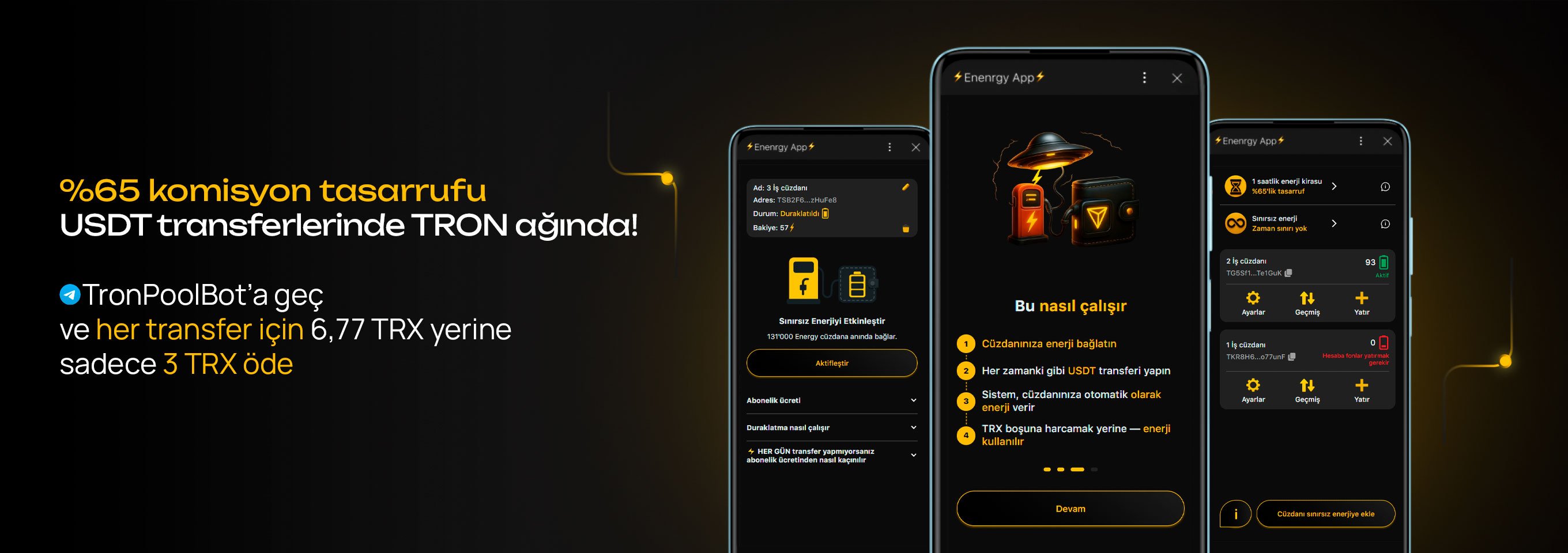 TRC-20 ağında USDT transferlerinde komisyonlarda %65 tasarruf edin!