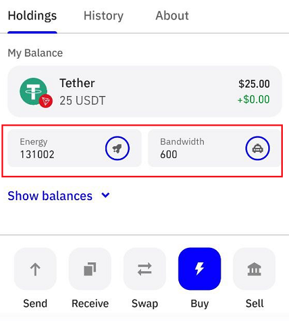 Trust Wallet интерфейст Трон Энергия