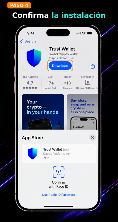 Confirma la instalación. El sistema de seguridad de iOS solicitará confirmación para la descarga. Confirma la instalación de la aplicación utilizando el método estándar de tu dispositivo: a través de Face ID, Touch ID o ingresando la contraseña de tu Apple ID.