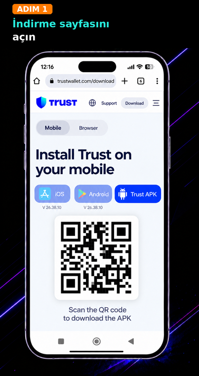 İndirme sayfasını açın. Cihazınızda Google Play mağazası kullanılamıyorsa, cüzdanı manuel olarak kurabilirsiniz. Tarayıcınızı açın ve trustwallet.com/download adresindeki resmi indirme sayfasına gidin.