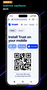 Bir mobil tarayıcıda Trust Wallet uygulamasının resmi indirme sayfası.