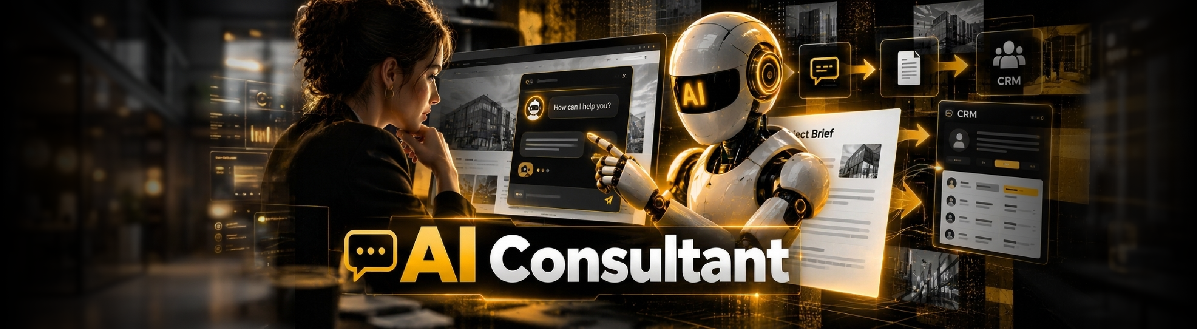 An AI consultant engages website visitors, qualifies their project requirements and automatically generates a structured brief for the sales manager.