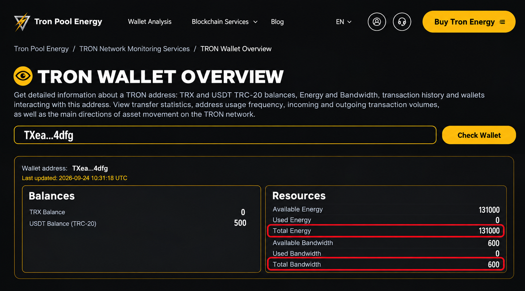 Tron Pool Energy has a dedicated TRON address checker that we developed. Copy your public TRON address from Trust Wallet and paste it into TRON Wallet Checker.