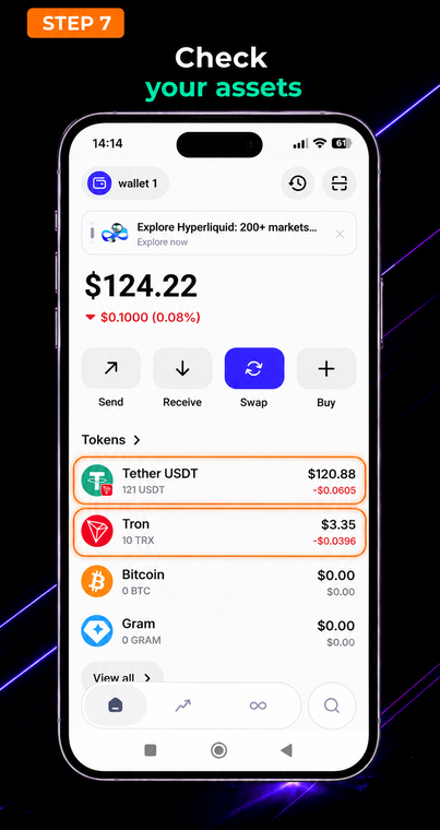 Check your assets. Ensure your cryptocurrencies and balances are displayed correctly on the main screen. If a specific token does not appear automatically, simply add it manually through the asset management menu.